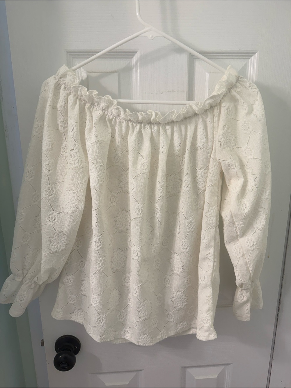 SHEIN Cream Off-Shoulder Lace Blouse